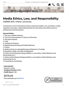 Media Ethics, Law, and Responsibility   BYU Independent Study