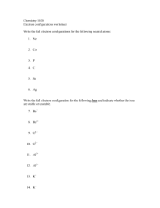 Chemistry 1020 Electron configurations worksheet Write the full ...