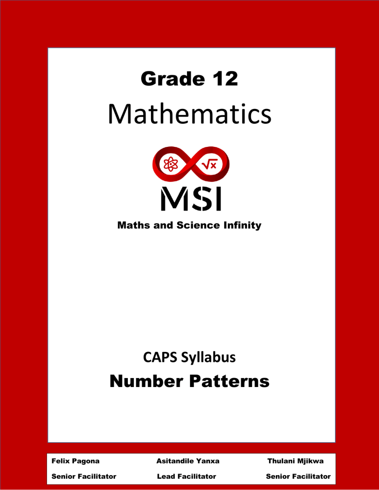 Number Patterns Revision Booklet