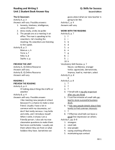 Reading & Writing 3: Unit 1 Answer Key