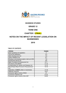 Impact of Legislation on Businesses - Grade 12 Notes