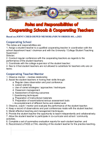 Roles and Responsibilities of Cooperating Schools and Cooperating Teachers