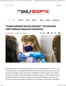 “Unprecedented Vaccine Disaster”  An Interview with Professor Masanori Fukushima – The Daily Sceptic