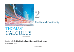 Limits of Functions and Limit Laws Lecture Notes