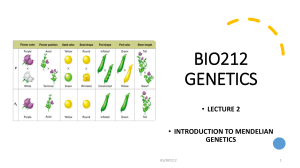 BIO212 2022 L2 Introduction to MENDELIAN GENETICS