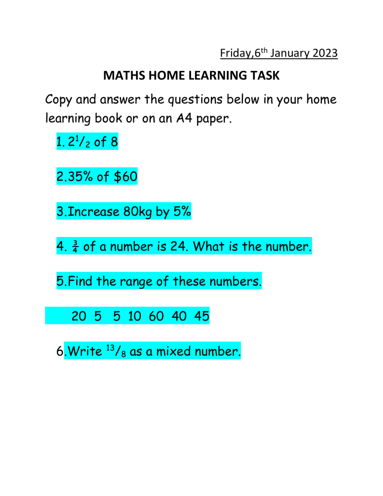 answers maths homework