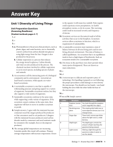 Answer Key - Unit 1, Diversity of Living Things