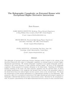 Boris Stoyanov - The Holographic Complexity on Extremal Branes with Exceptional Higher Derivative Interactions