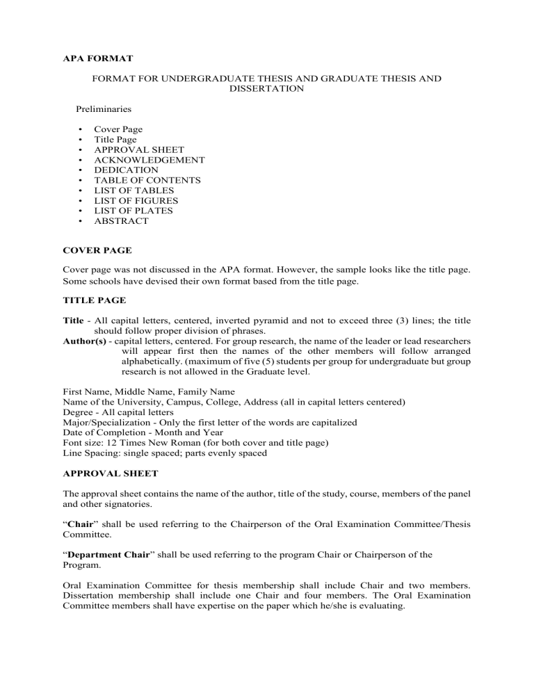 APA Format For Thesis