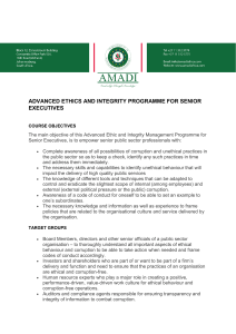 ADVANCED ETHICS AND INTEGRITY PROGRAMME FOR SENIOR EXECUTIVE 1 Week