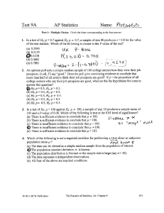 AP Statistics Test 9A: Hypothesis Testing & P-Values