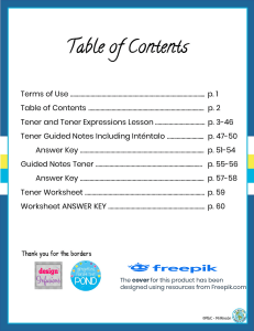 P2 Table of Contents Notes and Worksheets