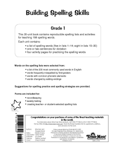 Grade 1 Spelling Skills Workbook