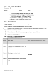 Copy of Handout T1W6 Social media 3E Crafting thesis statement for Argumentative writing