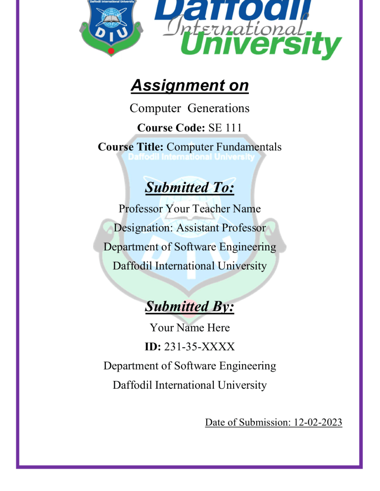 diu assignment cover page docx