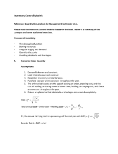 Exercises for Inventory Control Models