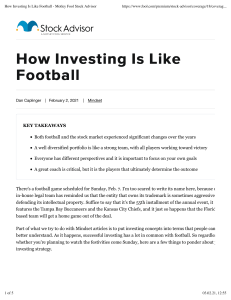 How Investing Is Like Football - Motley Fool Stock Advisor
