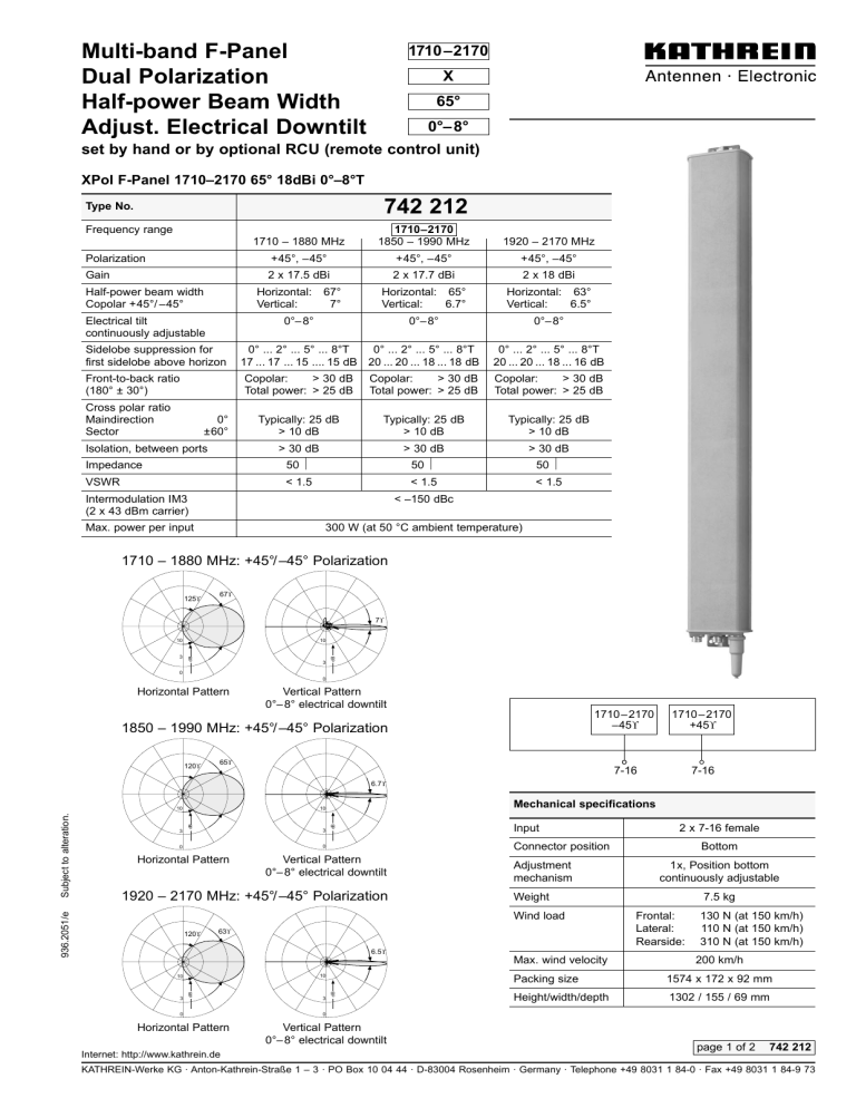 Kathrein Multi band F Panel Antenna Datasheet