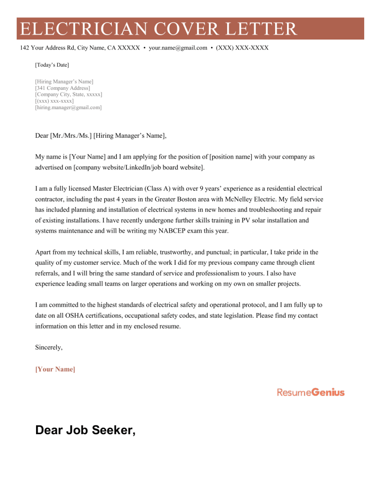 electrician cover letter pdf