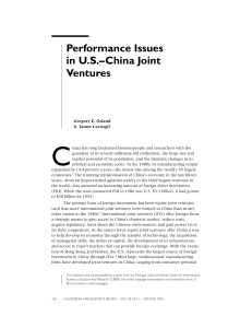 Performance Issues in U.S.—China Joint Ventures