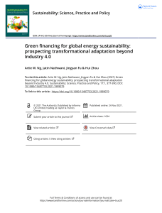 Green financing for global energy sustainability prospecting transformational adaptation beyond Industry 4 0