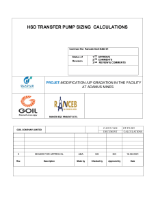 HSD TRANSFER PUMP SIZING  CALCULATIONS