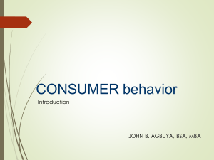Topic 1 - Introduction to Consumer Behavior