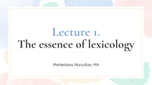 Lecture 1. The essence of lexicology