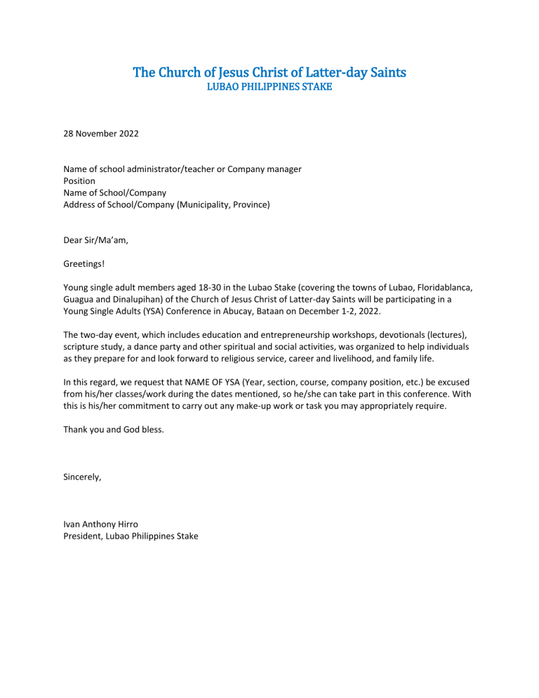 Excuse Letter