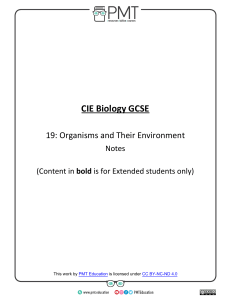 Summary Notes - Topic 19 Organisms and their Environment - CAIE Biology IGCSE