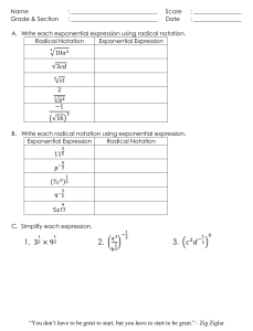 Exponential & Radical Notation Worksheet