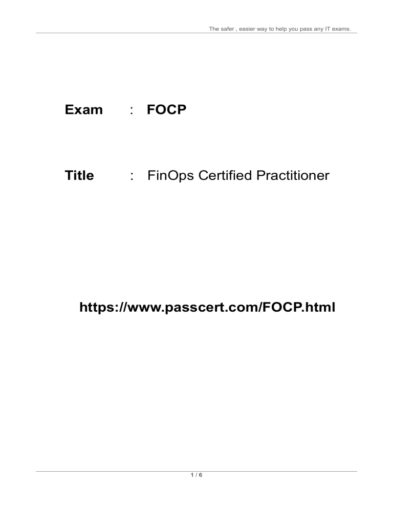 FinOps Certified Practitioner FOCP Exam Dumps