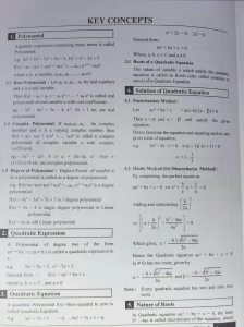 Polynomials & Quadratic Equations Key Concepts