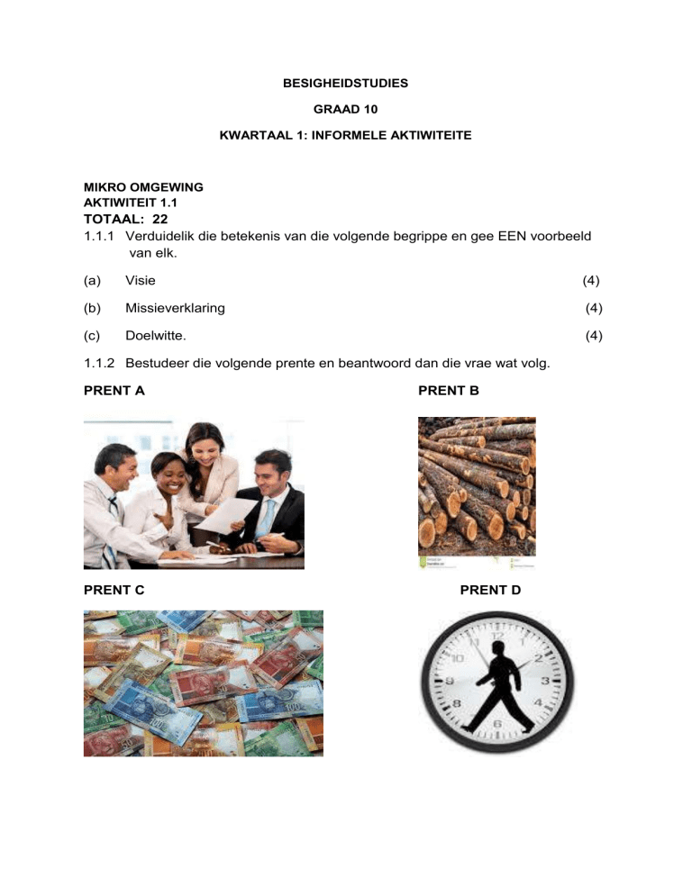 Bedrijfskunde Graad 10 Werkblad Micro omgeving