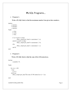 PL-SQL Programs… Program 1 - Write a PL SQL block to find the