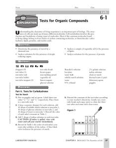Test for Organic Compounds Lab