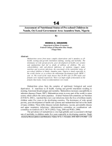 2018 Assessment of Nutritional Status of Pre-school Children in Nando, Oyi Local Government Area Anambra State, Nigeria