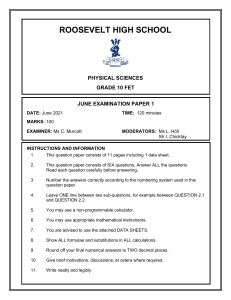 Grd 10 Physics June 2021 P1