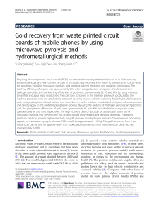 Gold recovery from waste printed circuit boards of mobile phones by using microwave pyrolysis and hydrometallurgical methods