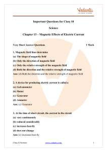 CBSE Class 10 Science Chapter 13 Magnetic Effects of Electric Current Important Questions 2022-23