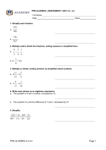 Pre-Algebra Assessment 4.2-4.4