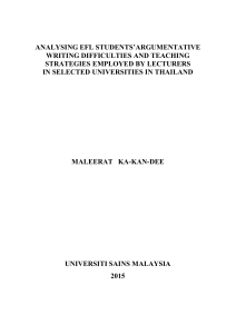 EFL Argumentative Writing Difficulties in Thailand: A Thesis