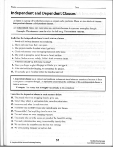 Independent   Dependent Clauses worksheet