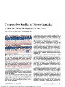 Luborsky et al. (1975). Comparative studies of psychotherapies- Is it true that %22everyone has won and all must have prizes%22? Archives of General Psychiatry.