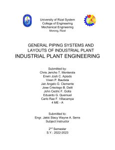 General Piping Systems and  Layouts of Industrial Plant - Reporters' Handout