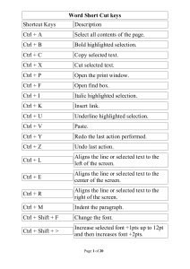 Short Cut keys