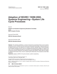 Adoption of ISO IEC 152882002 Systems Engineering-System Life Cycle Processes