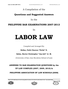 LABOR LAW ANSWERS TO BAR EXAMINATION QUE