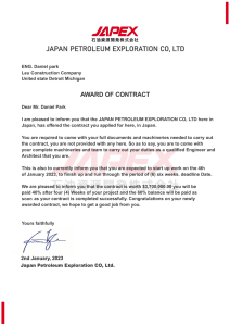 JAPEX - Award of Contract -