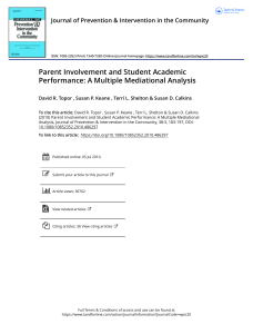 Parent Involvement and Student Academic Performance A Multiple Mediational Analysis